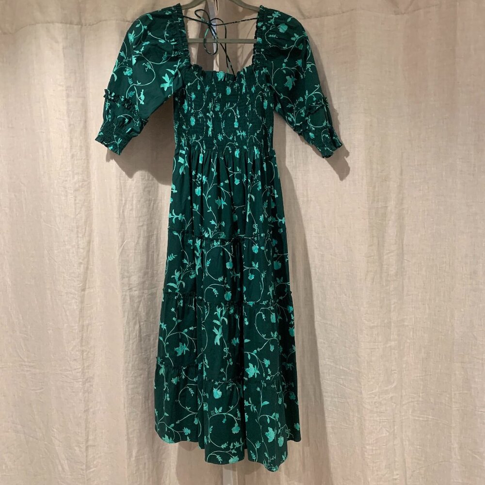 NWOT Hill House Home Nesli Nap Dress in Emerald Botanical Poplin, size XS